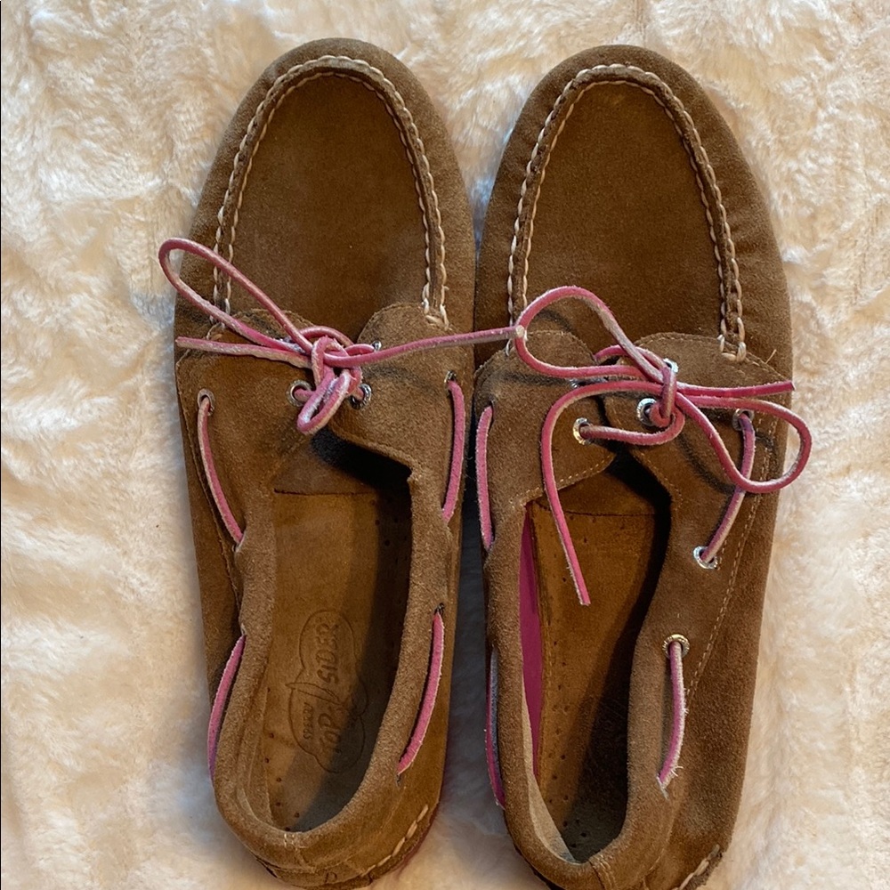 Sperry Brown Suede Boat Shoes with Purple Accents. Men’s, size 12